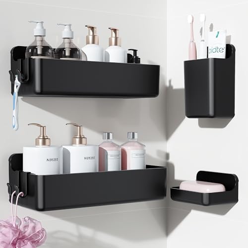 Adhesive Shower Shelves (Black / 4 pieces)