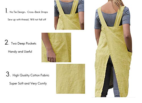 Women's Pinafore Square Apron Baking Cooking Gardening Works Cross Back Cotton (3X-Large / Y-yellow)