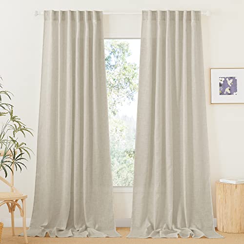 Extra Long Linen Curtains for Dining Room 120 inches Long (Angora / 52"W x 120"L (Pack of 2))