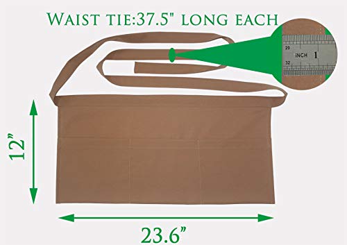 Resist water 3 big Pockets Waist Server Apron Kitchen (Khaki)