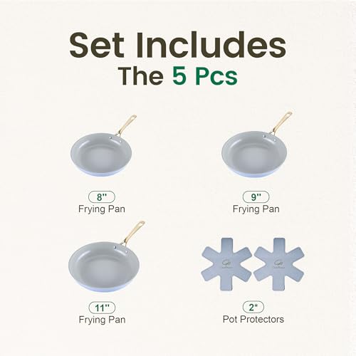 Ceramic Frying Pan with Stainless Steel handle 5Pcs Set (Blue Gray)