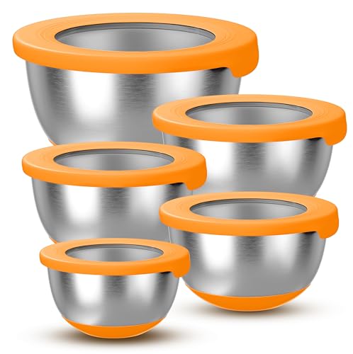 Stainless Steel Mixing Bowls with Lids (Orange)