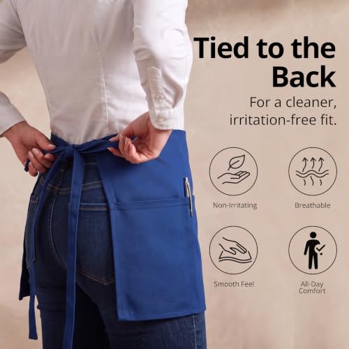 Server Waist Aprons 12 Pack Short 3 Pockets Men Women Blue (24x12 Inches (Pack of 12) / Blue)