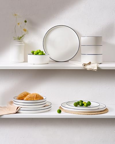 Porcelain 24 Piece Dinnerware Set (White with Blue Trim / Service for 8 (Standard Dinner Set))