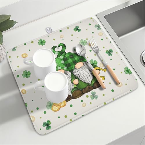 St Patrick's Day Gnome Dish Drying Mat for Kitchen Counter (16" x 18")