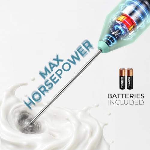 Powerful Milk Frother AA Batteries Included (Sage Mint / Compact Frother + Batteries)
