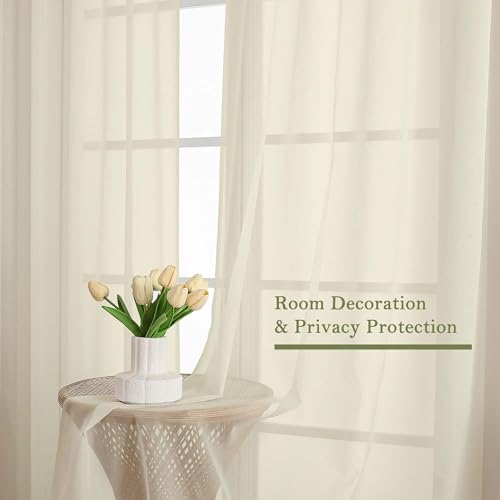 Cream Sheer Curtains 96 Inches Long 2 Panels Set (Cream / 59"W x 96"L (Pack of 2))