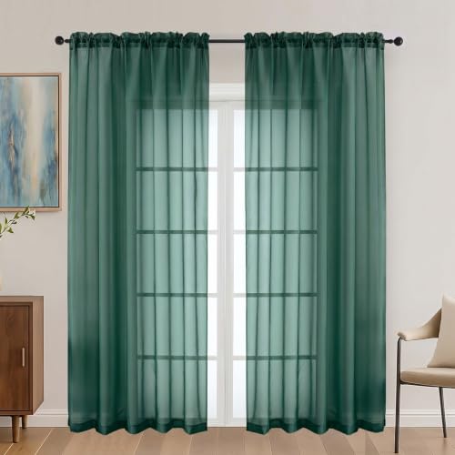 Hunter Green Sheer Curtains 72 Inches Long 2 Panels Set (Hunter Green / 59"W x 72"L (Pack of 2))