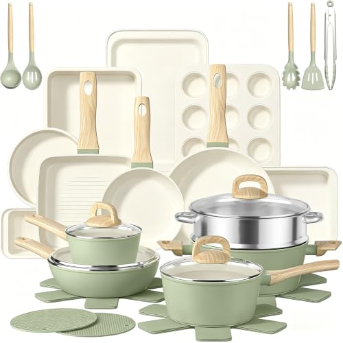 Pots and Pans Set Nonstick (Sage Green)