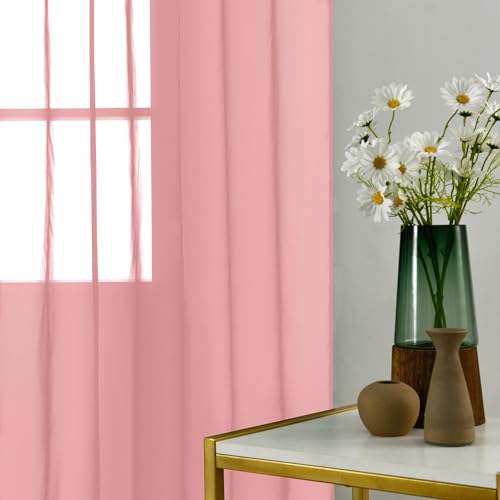 Solid Sheer Rod Pocket Curtain Voile Draperies 2 Panels White Beige Black Grey Coffee 52 Inch Width 108 Inch Long 1 Pair for Kitchen Bedroom Children Living Room Yard (Blush / 52"W x 108"L (Pack of 2))