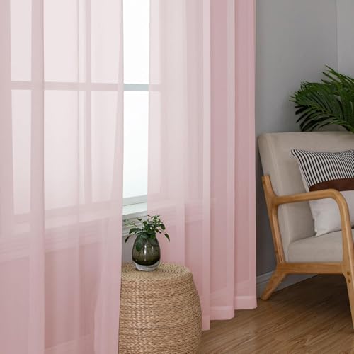 Blush Pink Sheer Curtains 90 Inches Long 2 Panels Set (42"W x 90"L (Pack of 2) / Blush Pink)