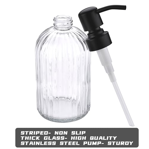 16Oz Bathroom Glass Soap Dispenser with Black Rust Proof Pump (Matte Black +Clear / 1-Pack)