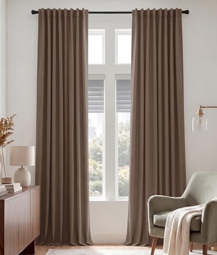 Extra Long Blackout Curtains 108 inches Long for Bedroom (Mocha / 52"W x 108"L (Pack of 2))