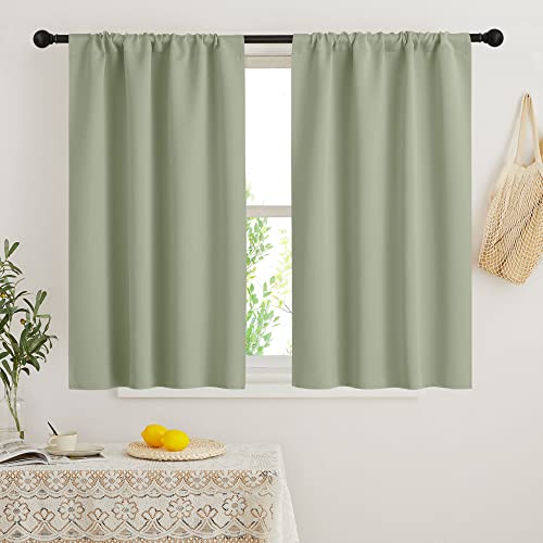 Short Blackout Curtains for Bedroom (Sage Green / 34"W x 48"L (Pack of 2))