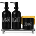Hand and Dish Soap Dispenser Set (Black Bottle+black Pump)