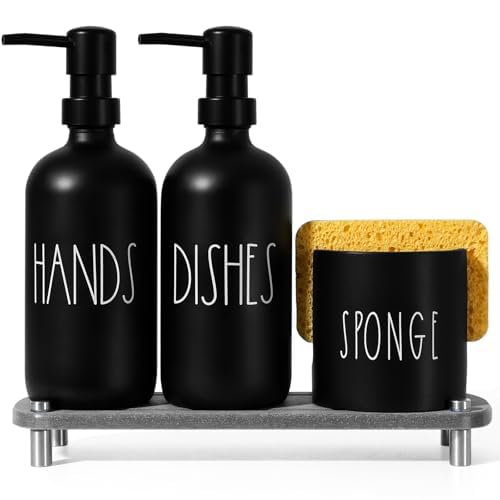 Hand and Dish Soap Dispenser Set (Black Bottle+black Pump)