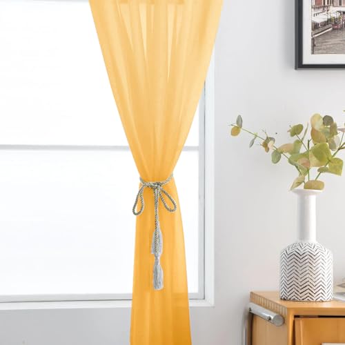 Basic Rod Pocket Sheer Voile Window Curtain Panels Sand 1 Pair 2 Panels 52 Width 72 Inch Long for Kitchen Bedroom Children Living Room Yard（Sand (Sand / 52"W x 72"L (Pack of 2))