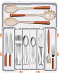 Adjustable Silverware Drawer Organizer (White / M(9.5-15.2"W x 12.6-19"D))