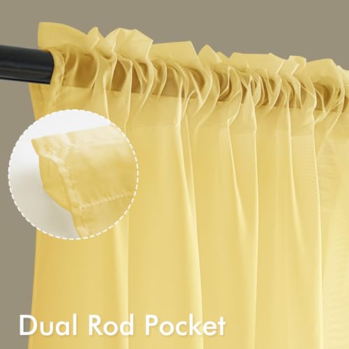 Yellow Sheer Curtains 90 Inches Long 4 Panels 42 x 90 Inches (42"W x 90"L (Pack of 4) / Yellow)