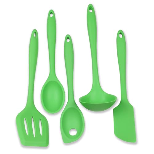 Premium Silicone Kitchen Tool and Utensil Set (5 Piece Set / Green)