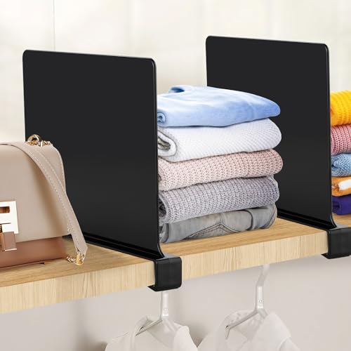 Matte Black Acrylic Shelf Dividers for Closets Organizer & Storage (Matte Black / 6 Pack)