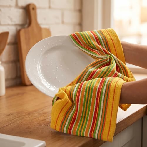Kitchen Towels Cotton Dish Towels 20”x30” (20" x 30" (Set of 8) / 007 Multi Stripes)