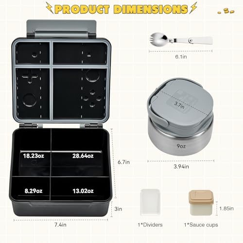 Game Bento Box for Kids (Gray)