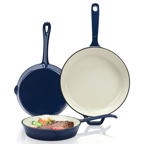 Enameled Cast Iron Skillet Set (Navy Blue / 3 Pieces)