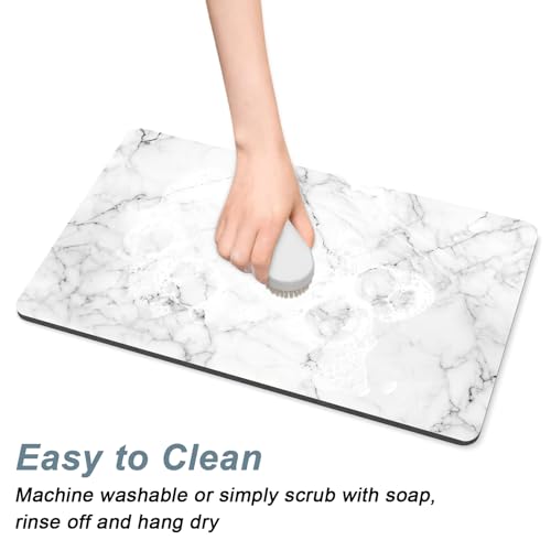 Coffee Mat 12" x 19" Cute Marble Style Coffee Bar Mats for Espresso Machine Station Accessories and Organizer (Gray White Marble / 12" x 19")