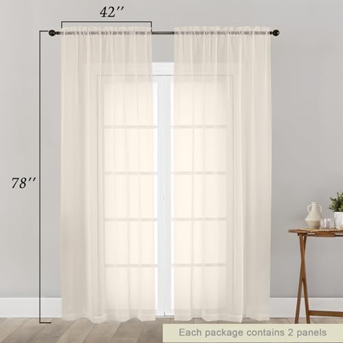 Cream Sheer Curtain for Bedroom Living Room 78 Inches Long 2 Panels Set (Cream / 42"W x 78"L (Pack of 2))