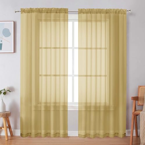 Gold Sheer Curtains (Gold / 59"W x 72"L (Pack of 2))