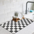 Checkered Dish Drying Mat for Kitchen Counter (Black / 24" x 16")