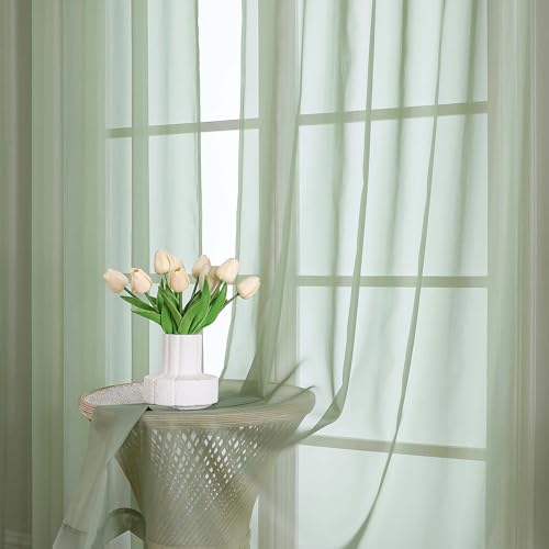 Sage Green Sheer Curtains 120 Inches 2 Panels for Living Room 59" W (Sage Green / 59"W x 120"L (Pack of 2))