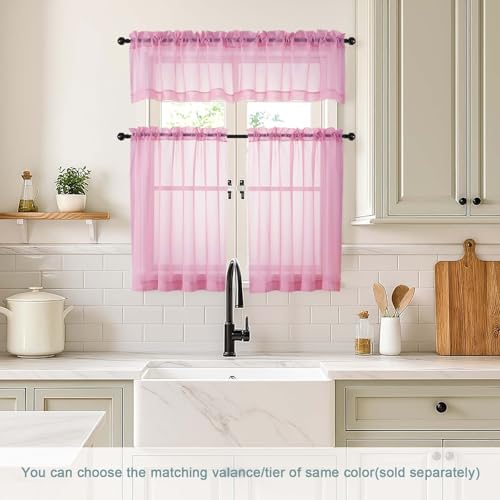 Light Pink Small Sheer Curtains 2 Panels Set (42"W x 36"L (Pack of 2) / Light Pink)