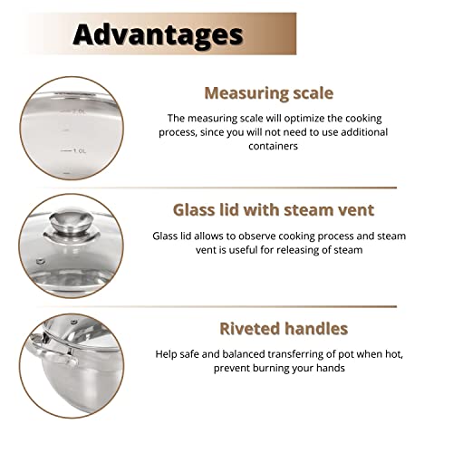 Classic 3 Quart Stainless Steel Stock Pot with Glass Lid (3 QT)
