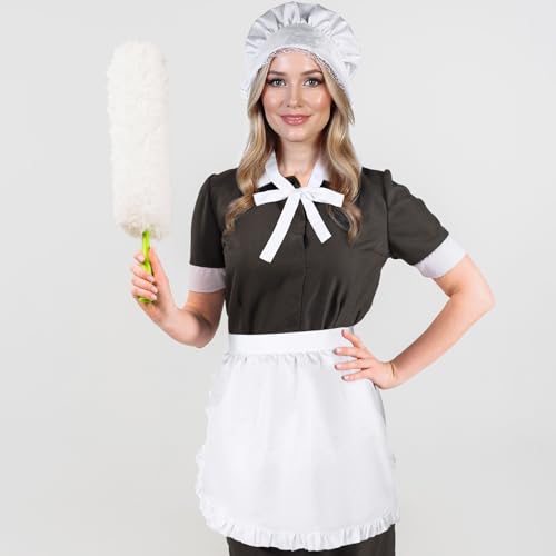 2pcs White Mob Cap Half Apron Halloween Colonial Costume Set Women Pilgrim Costume Accessories for Maid Girl Cosplay (Style 1)