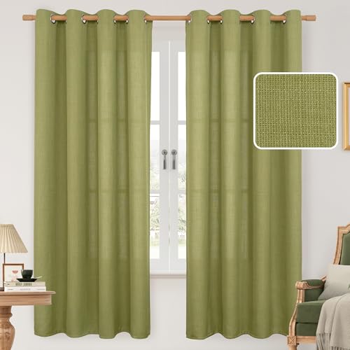 Moss Green Linen Curtains 72 inches Long for Bedroom 2 Panels (52"W x 72"L (Pack of 2) / Silver Grommet-moss Green)