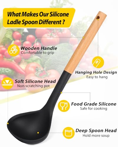 Silicone Soup Ladle Spoon Kitchen Utensils (BLACK-WHITE)