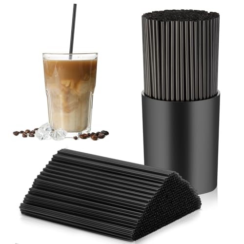 200 Pcs Black Coffee Stirrer Sticks and Holder Set 7 Inch Plastic Coffee Stir Straws with Holder Cocktail Drink Stirrers Mixing Milk Cocktail Drinks Supplies for Coffee Bar Home Party (7 inch / Black)