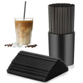 200 Pcs Black Coffee Stirrer Sticks and Holder Set 7 Inch Plastic Coffee Stir Straws with Holder Cocktail Drink Stirrers Mixing Milk Cocktail Drinks Supplies for Coffee Bar Home Party (7 inch / Black)