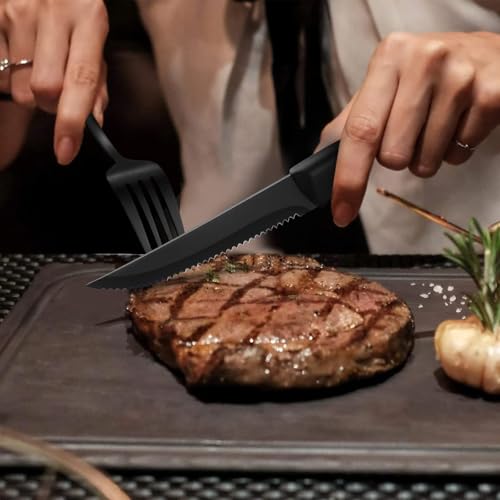 24 Pieces Matte Black Silverware Set with Steak Knives (Matte Black)