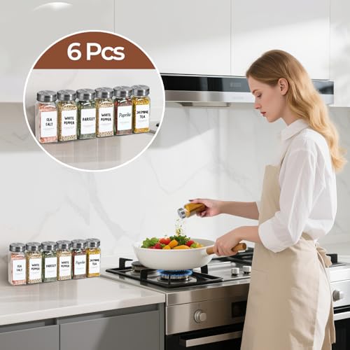 Glass Spice Jars with Shaker Lids 4 oz 6 Pack Square (4 fl oz x 6 - Shaker Lids)