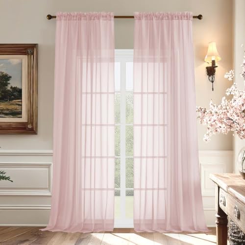 Blush Pink Sheer Curtains 96 Inches Long 2 Panels Set for Bedroom Living Room (59"W x 96"L (Pack of 2) / Blush Pink)