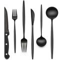 24 Piece Black Silverware Set with Steak Knives (Long Edge)