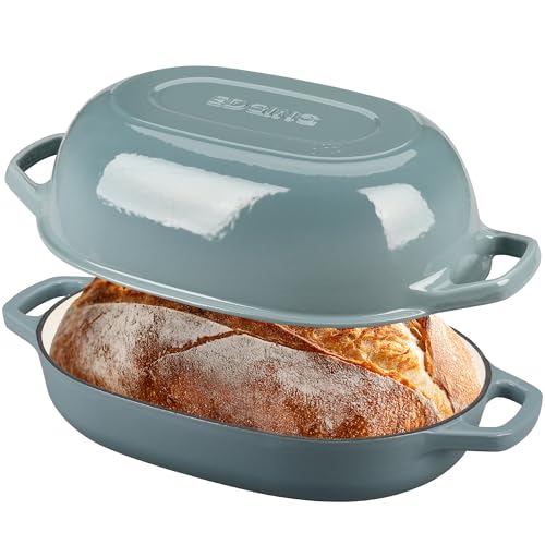 Enameled Cast Iron Oval Dutch Oven Pot with Lid (Seasalt / 7 Quart)