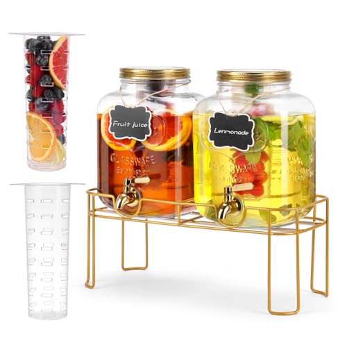 1.6 gallon Glass Beverage Dispenser with Stand (Golden)