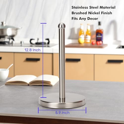 Paper Towel Holder Stand with Sturdy Base Fits Standard and Jumbo Sized Paper Towel (Brushed Nickel)