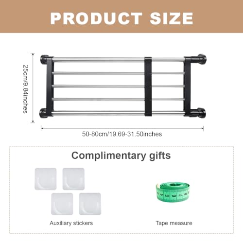 Expandable Closet Tension Shelf Rod Tension Shelves for Closet (19.68 - 31.49 inches / Black)