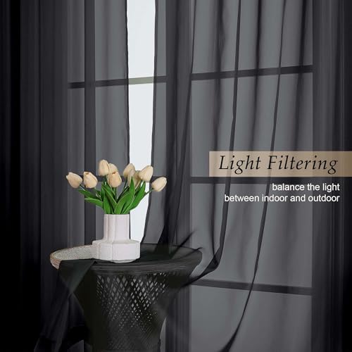 Black Sheer Curtains for Bedroom Living Room 96 Inches Long 2 Panels (Black / 59"W x 96"L (Pack of 2))
