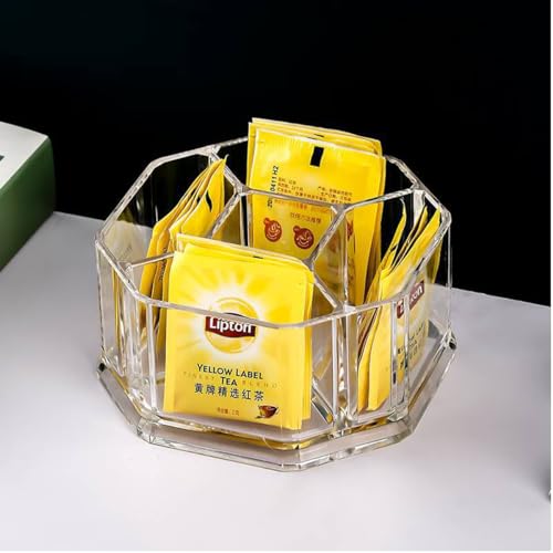 Acrylic Tea Bags Holder Coffee Sugar Bag Case Guest Room Organizer Storage Boxes (L16*W.16*H.8cm)